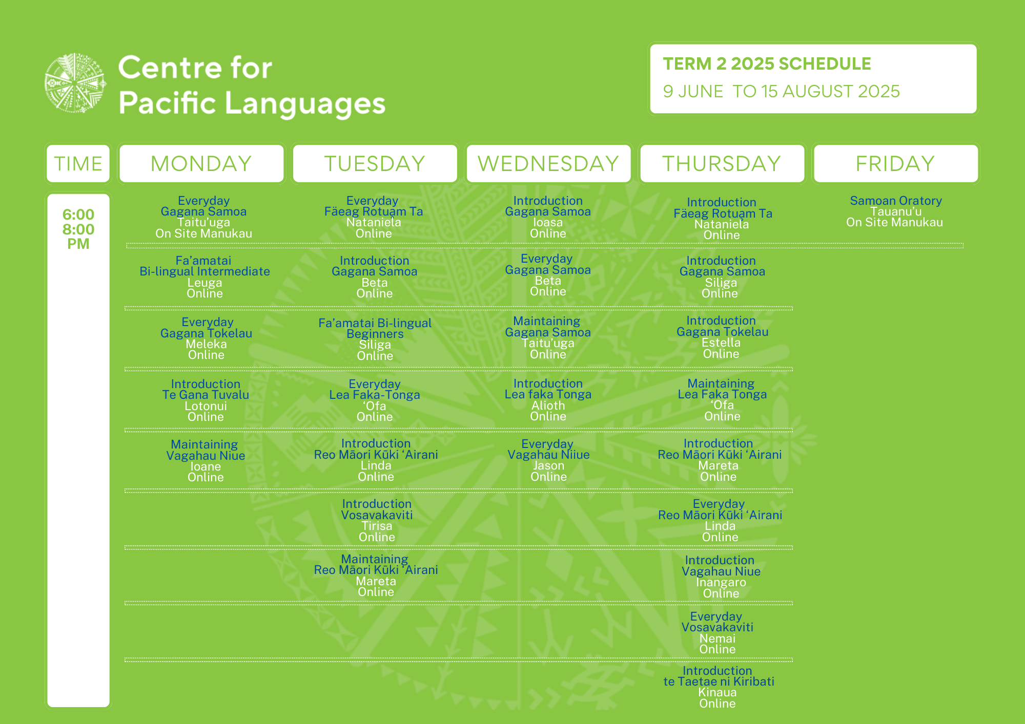 Term 2 Class Timetable Term 2 Class Timetable